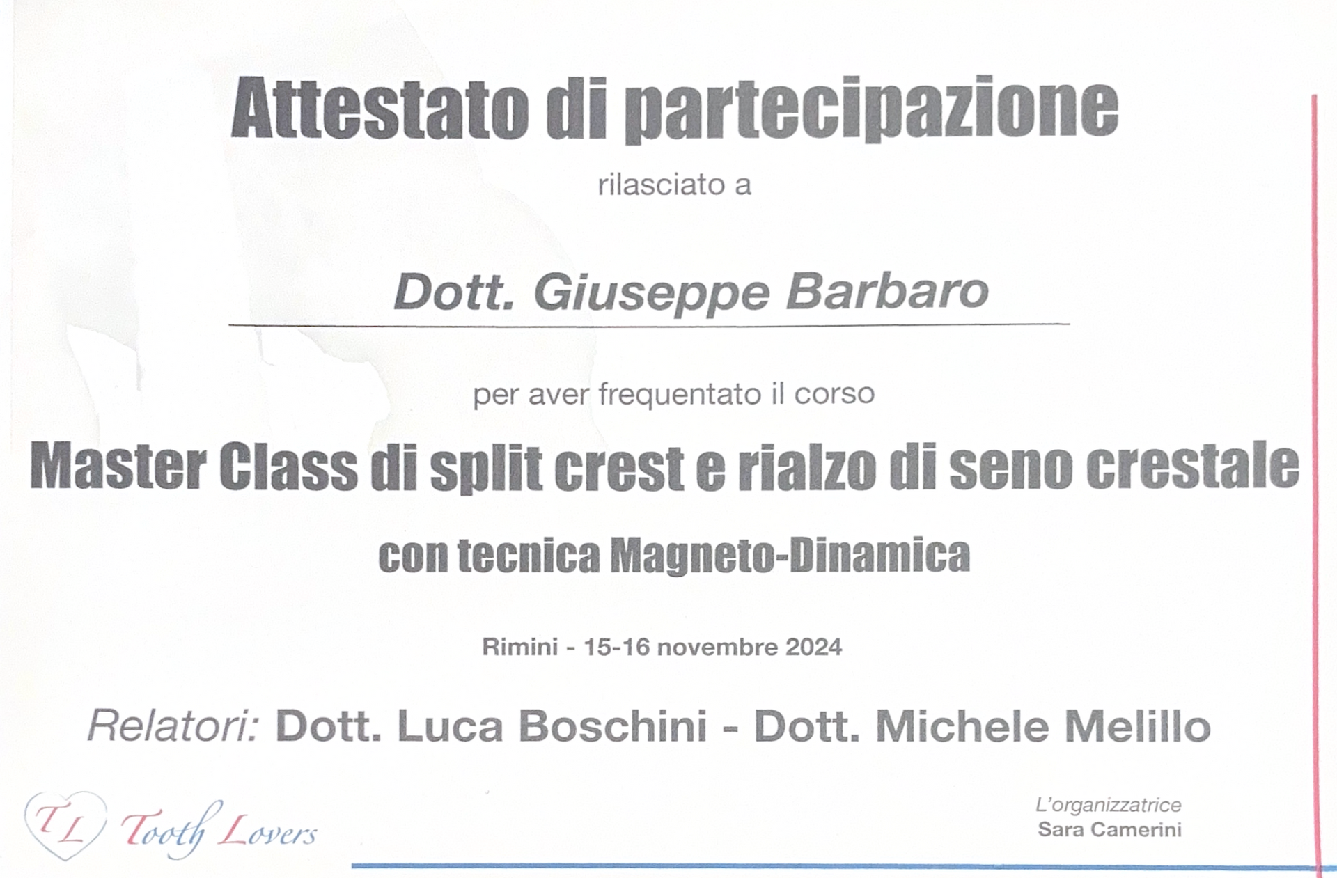 A certificate that says attestato di partecipazione on it
