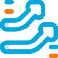 Stylized blue and orange icon of two curved arrows, suggesting connection or workflow