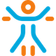 Stylized blue and orange human figure icon with outstretched arms and legs