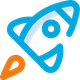 Blue and orange rocket logo icon with a circular window, angled upward on white background