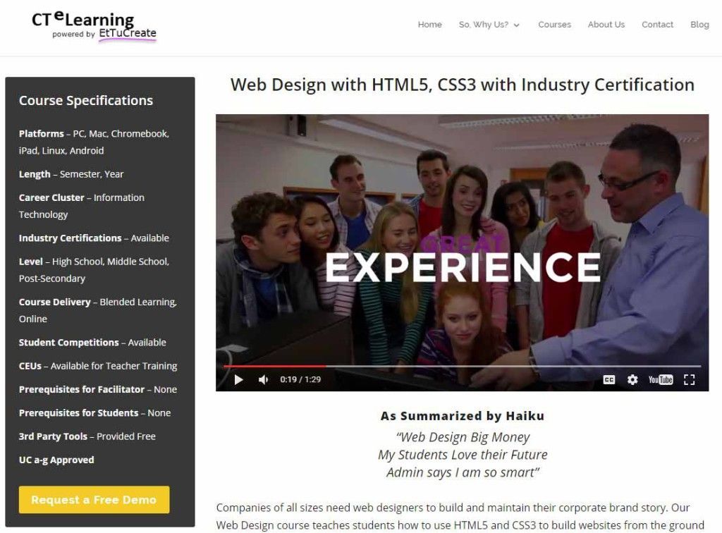 UC a-g Web Design Course HTML5 CSS STEM CTE Industry Certification