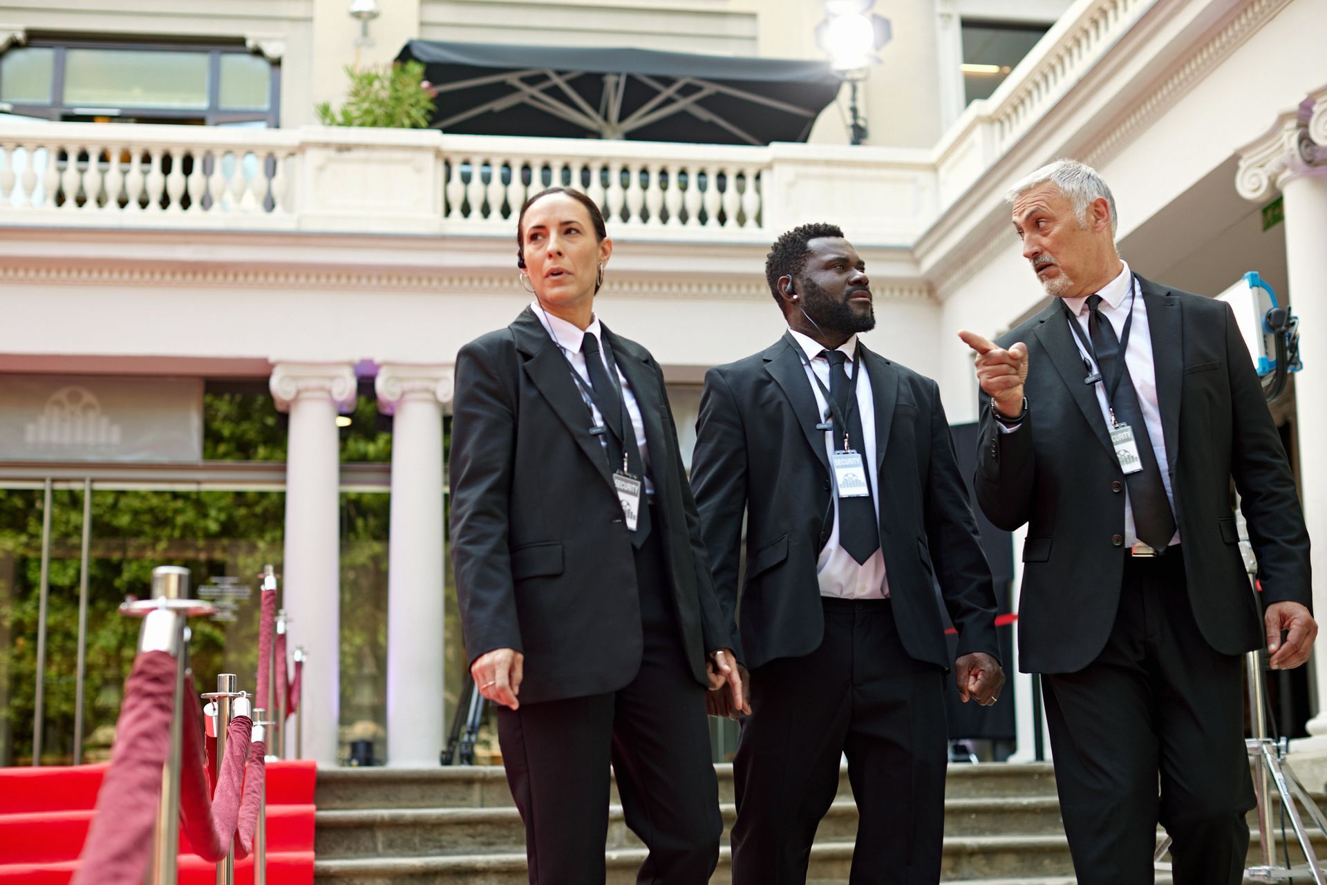 A security crew discussing a management plan for the event.