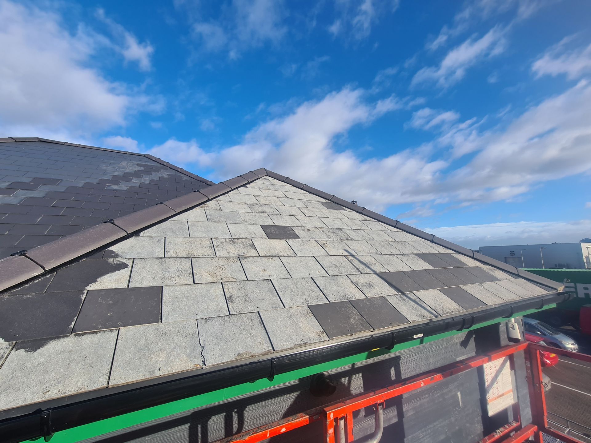 Tile damaged roof that was identified during this commercial roof cleaning project