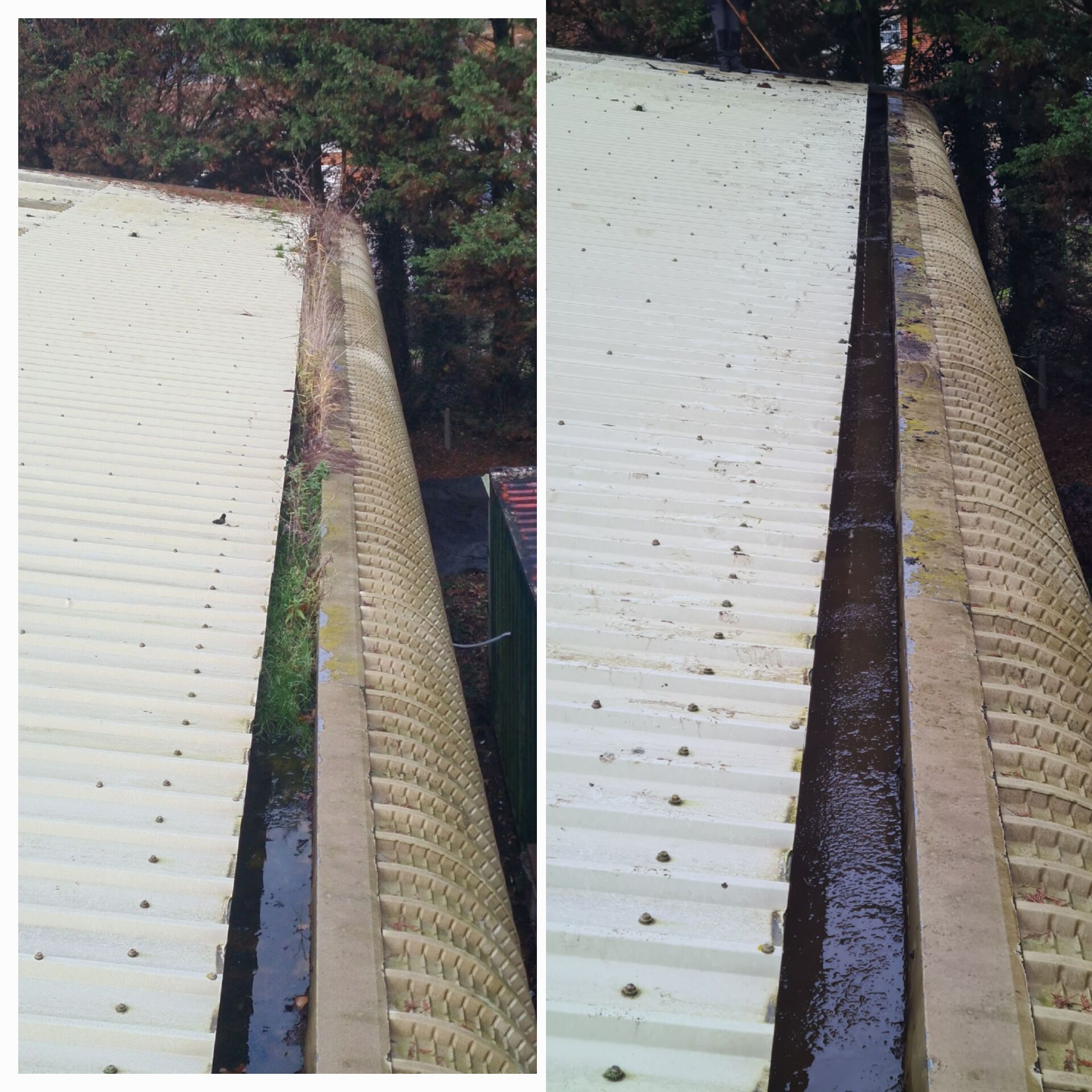 Gutter clean before and after