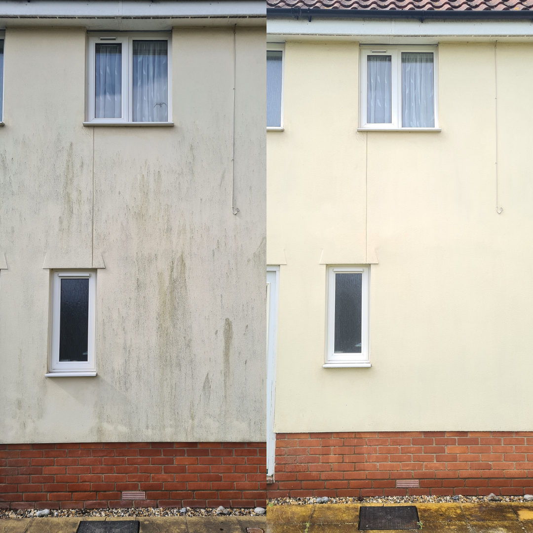 Before and after of a render cleaning by Vertex Cleaning Solutions