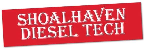 Shoalhaven Diesel Tech logo on a red tilted rectangle. White text.