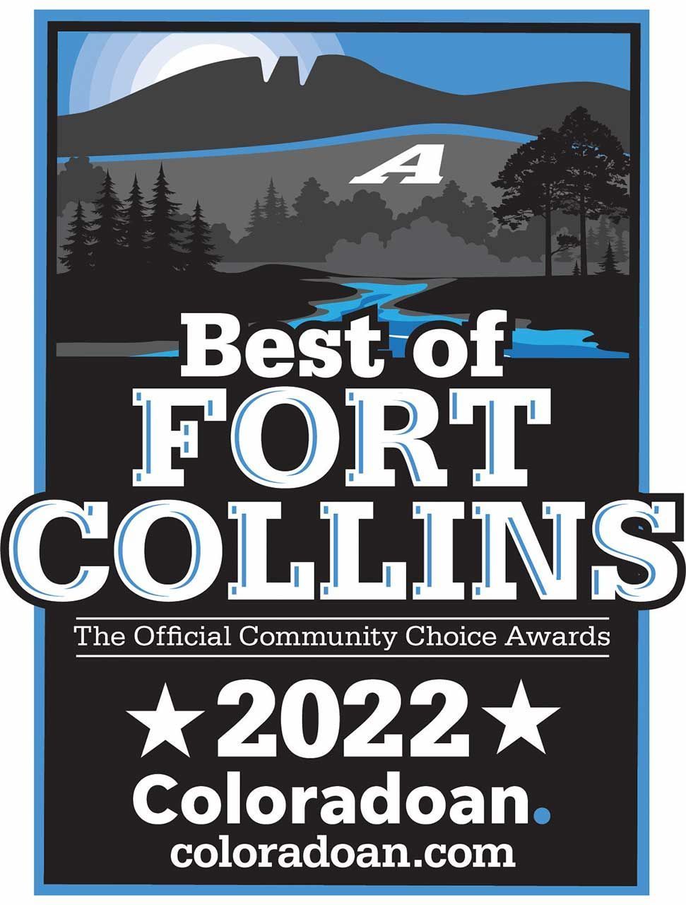 A logo for the best of fort collins community choice awards.