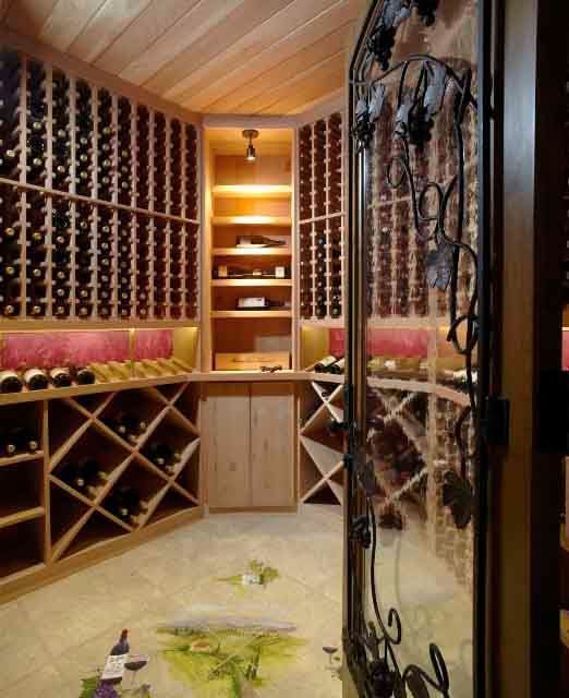 A wine cellar with a map on the floor