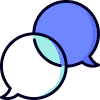 Two blue and white speech bubbles are connected to each other on a white background.