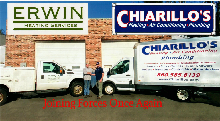 A poster for erwin heating services and chiarillo 's plumbing