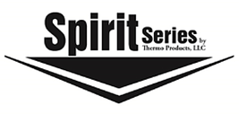 A black and white logo for spirit series by thermo products , llc.