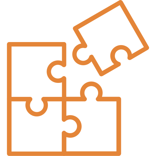 Quatro peças de quebra-cabeça, três conectadas, com a quarta peça sendo posicionada.