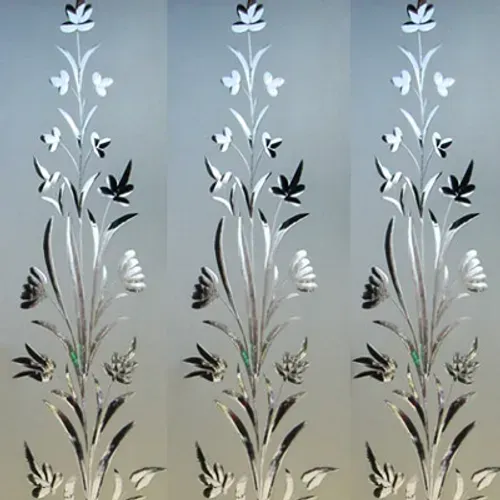 Three pictures of a floral design on a window
