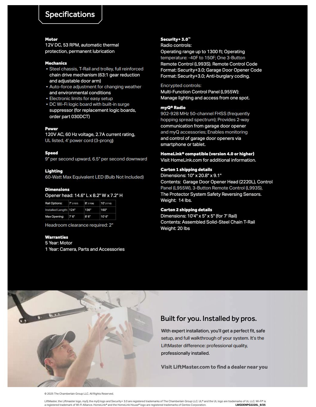 LiftMaster 2220L garage door opener product brochure by Garage Tech in the Shoreline area