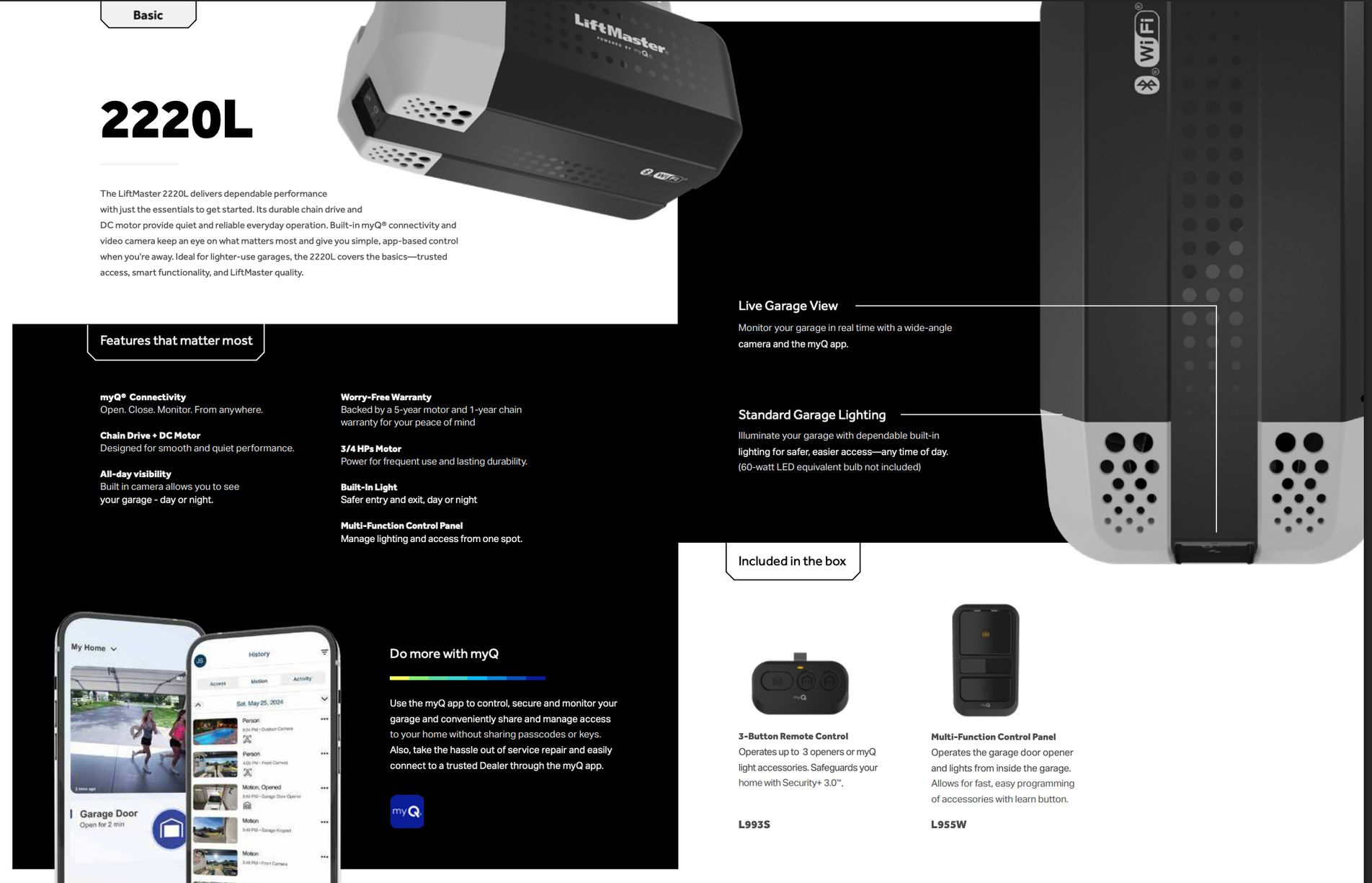 LiftMaster 2220L garage door opener brochure details provided by Garage Tech serving Kirkland, WA