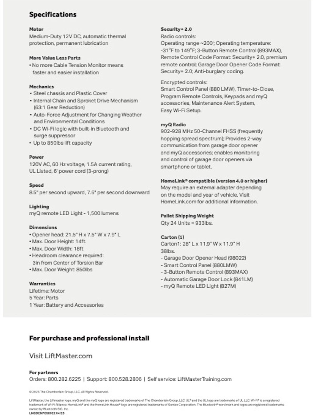 LiftMaster 98022 garage door opener brochure details provided by Garage Tech serving Redmond, WA