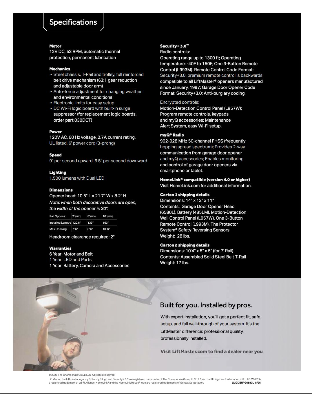 LiftMaster 6580L garage door opener product brochure by Garage Tech in the Mill Creek area