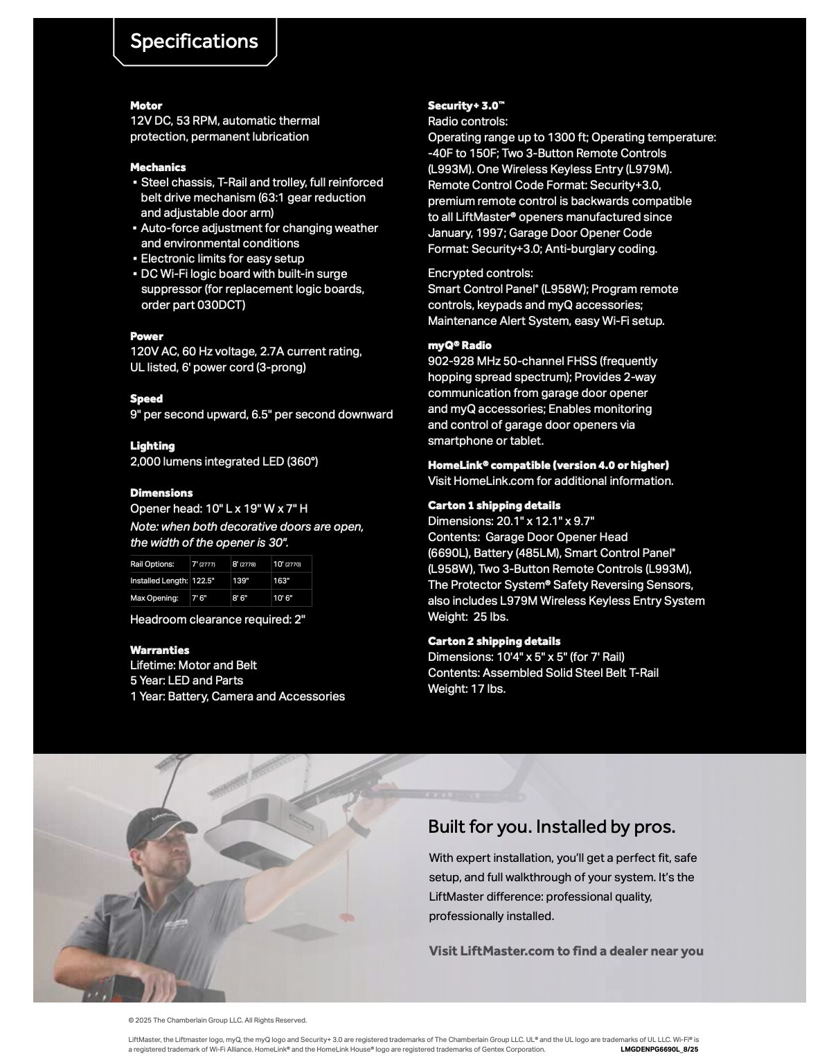 LiftMaster 6660L garage door opener product brochure by Garage Tech in the Mill Creek area