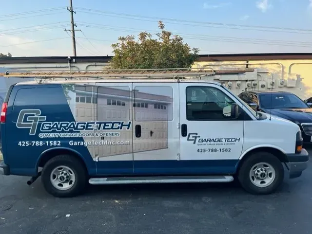 Wrapped Garage Tech van used for residential garage door service in the Bothell, WA area
