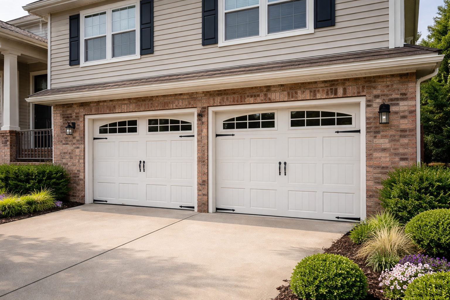 Steel carriage garage doors for traditional home exteriors by Garage Tech serving Kenmore, WA