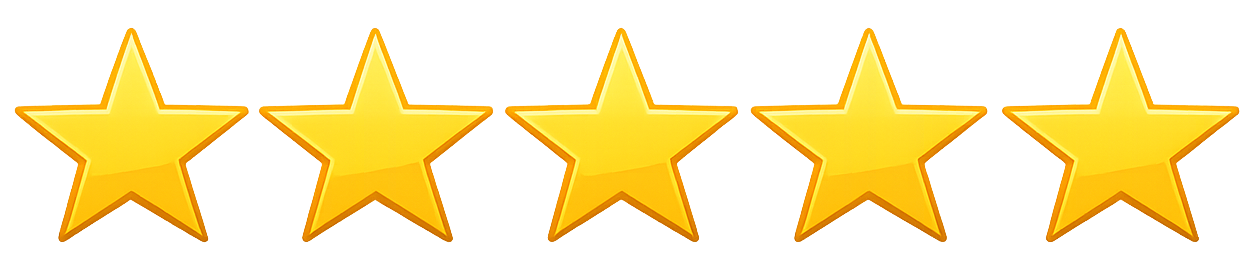 Five gold stars representing a five star customer rating