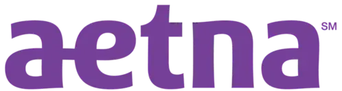 The aetna logo is purple and white on a white background.
