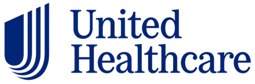 The logo for united healthcare is blue and white with a shield.