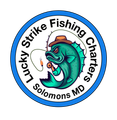 A logo for Lucky Strike Fishing Charters in Solomons MD