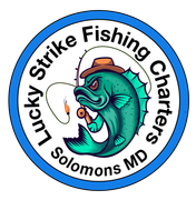 A logo for Lucky Strike Fishing Charters in Solomons MD