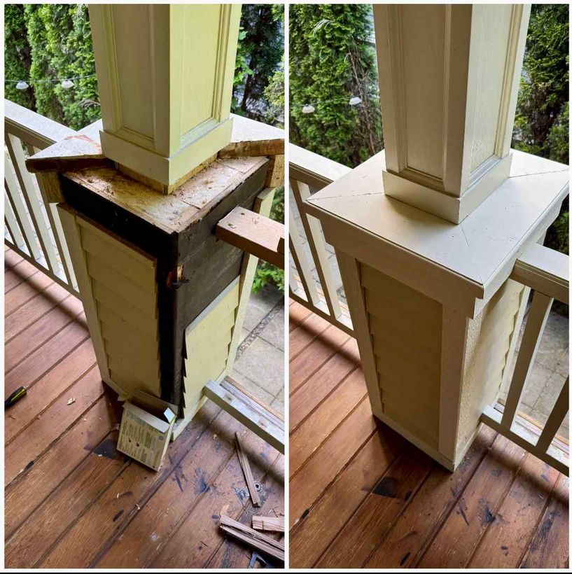 Before and after photo of a broken and repaired pillar
