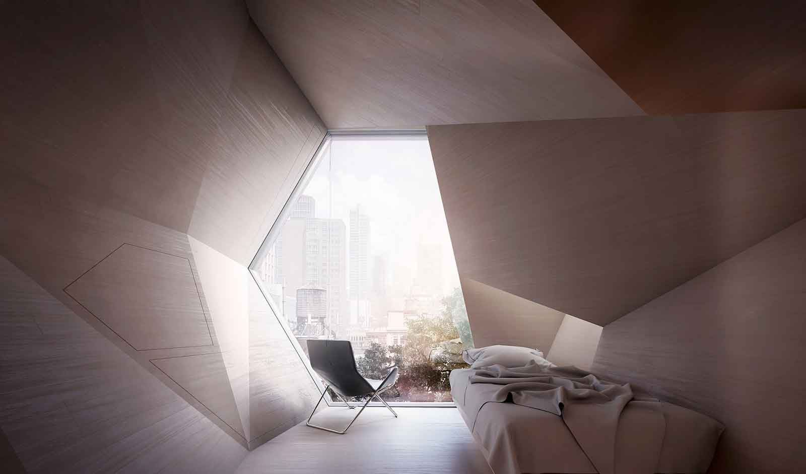 3D: interior Design. 3D Printed Architecture of a Minimalist Bedroom