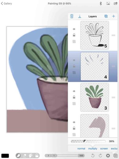 the drawing of a plant on a computer program.