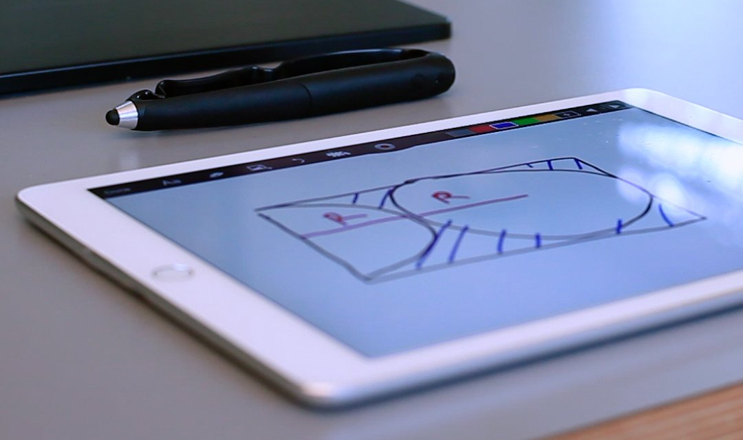 Scriba stylus design showing an iPad illustration of architectural plans designed by Dublin Design Studio