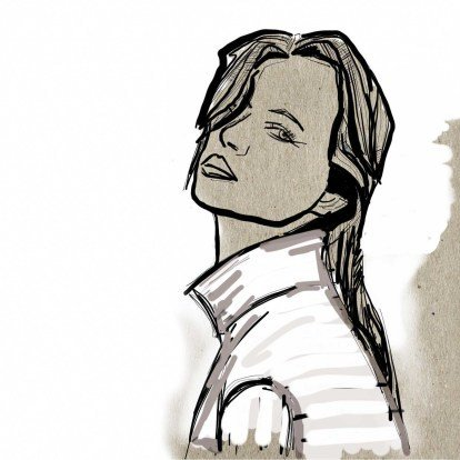 Fashion Sketch of woman in black, brown and white