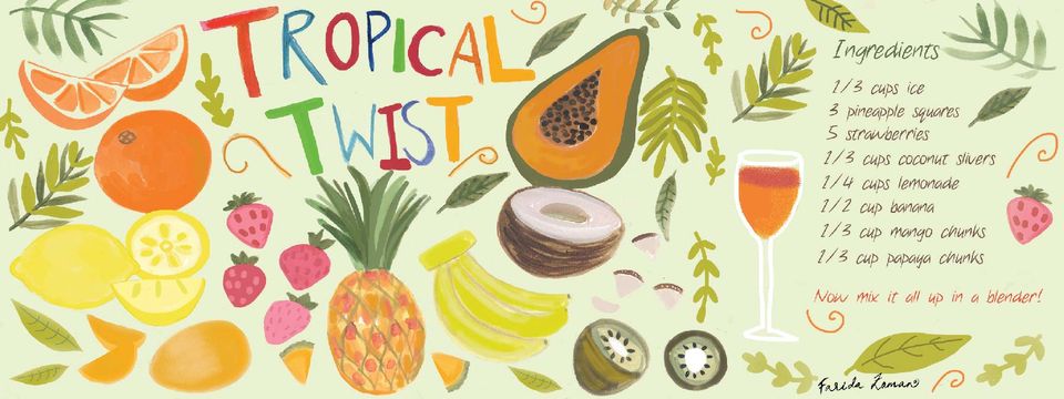 Illustration recipe of tropical twist done by the group They Draw and Cook