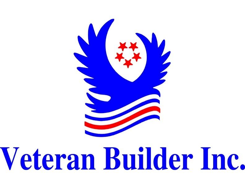 A logo for veteran builder inc. with a blue eagle
