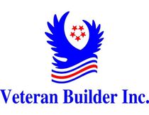 A logo for veteran builder inc. with a blue eagle