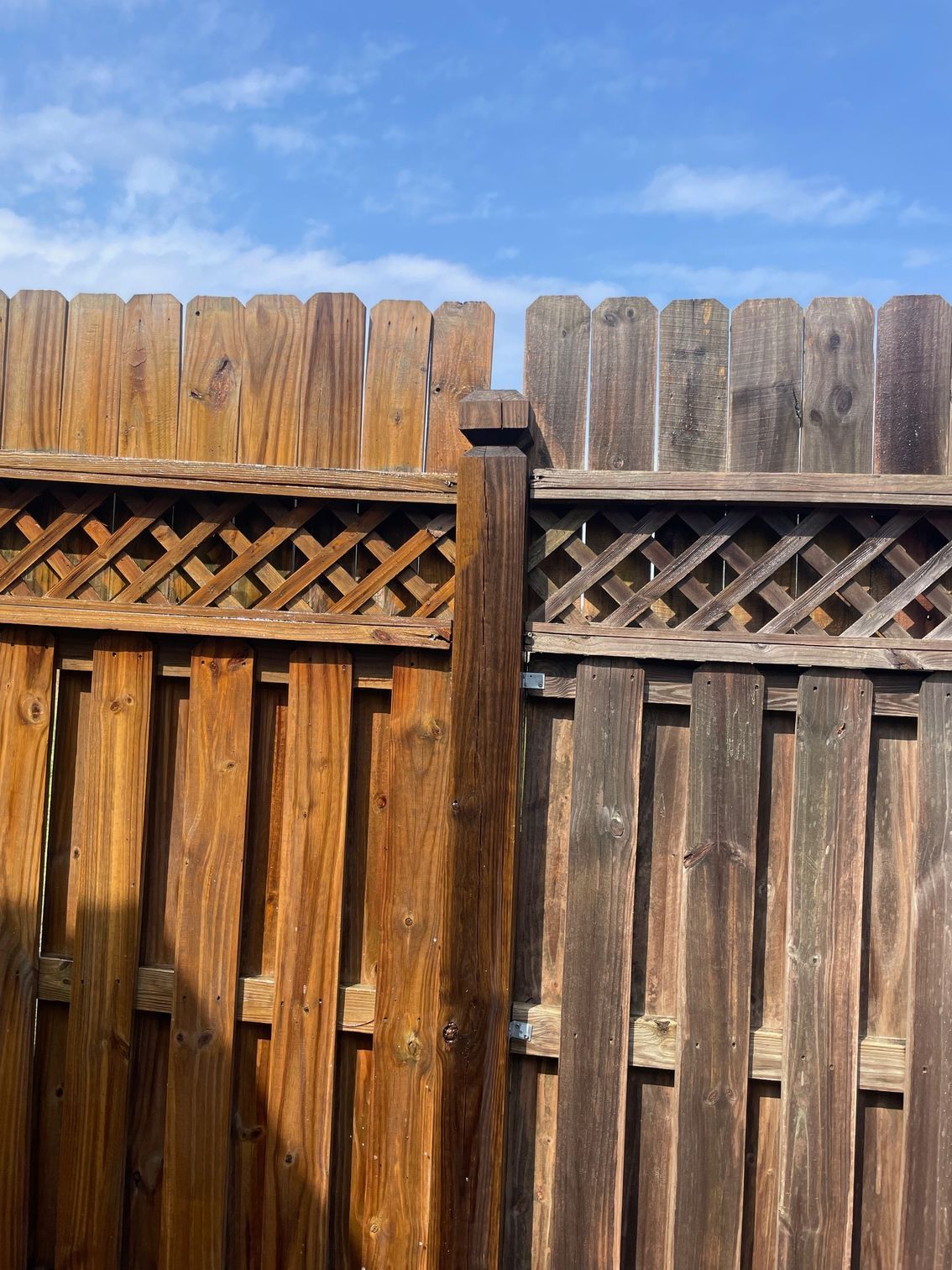 Before And After Picture Of A Wooden Fence — Leland, NC — Coastal Exterior Solutions