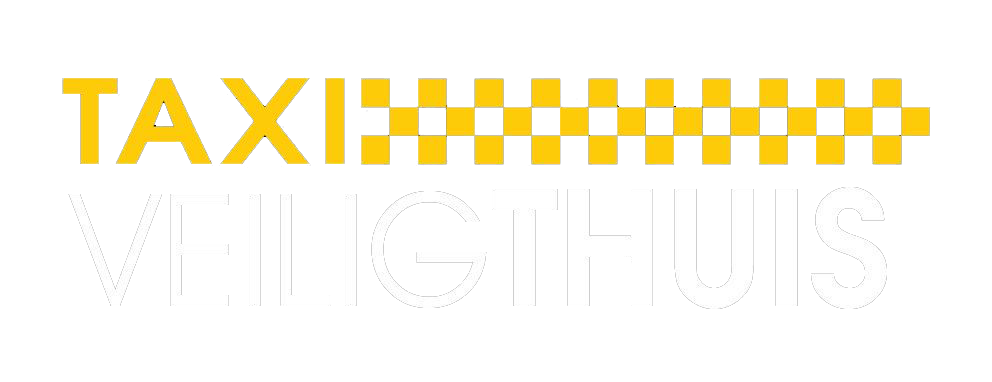 Een geel-wit geblokt logo voor een taxibedrijf.