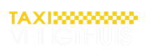Een geel-wit geblokt logo voor een taxibedrijf.