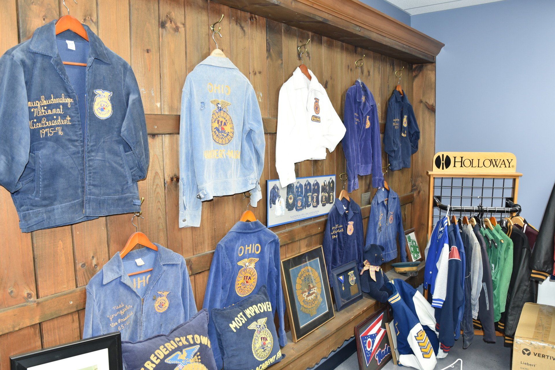 Legacy FFA jackets made in the past decades on display.