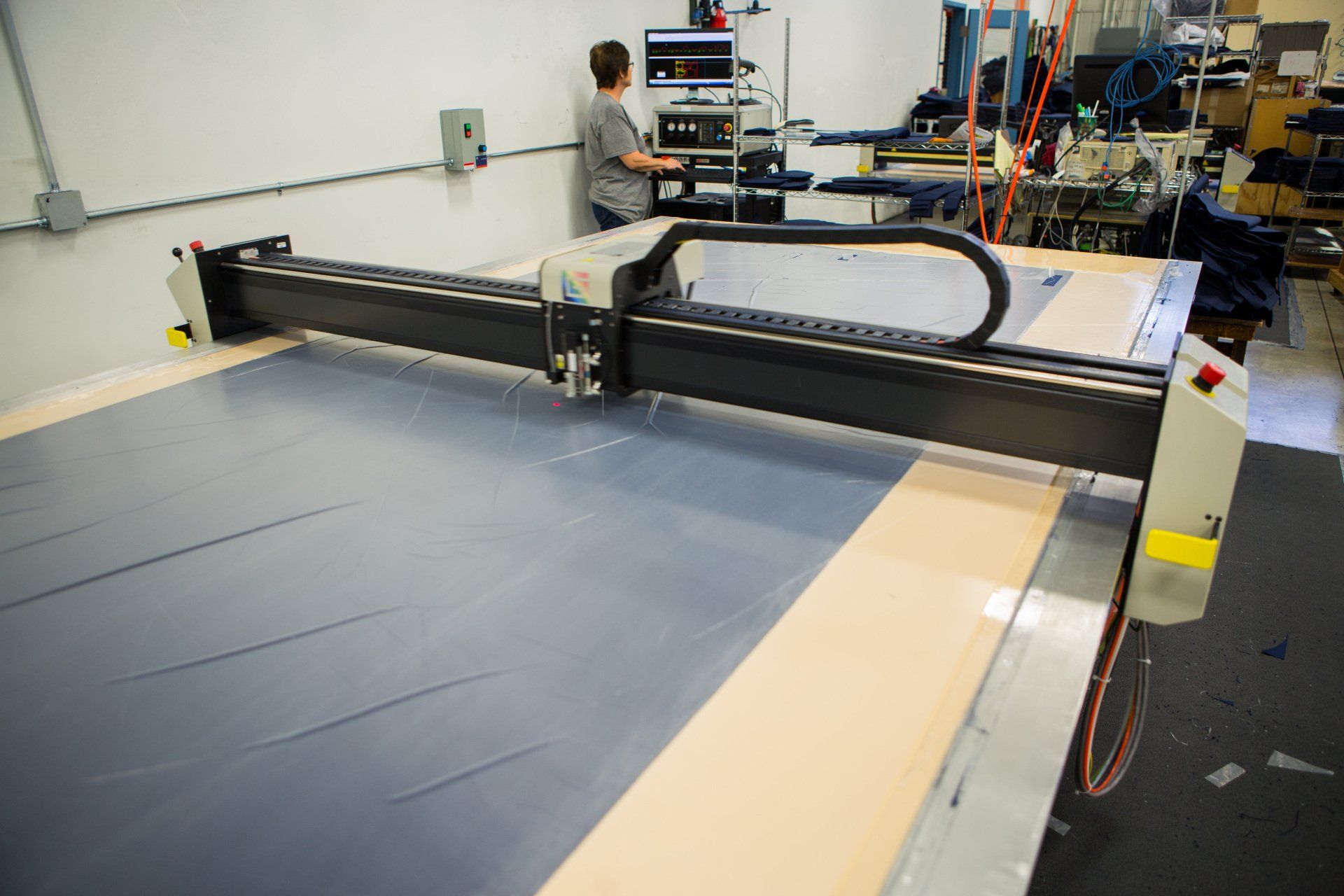 Fabric being prepped for the making of custom chenille patches.