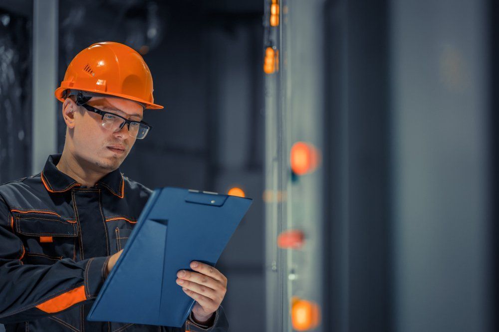 Worker In Orange Hard Hat And Safety Glasses — Wendy's Safety Services in Alice Springs, NT