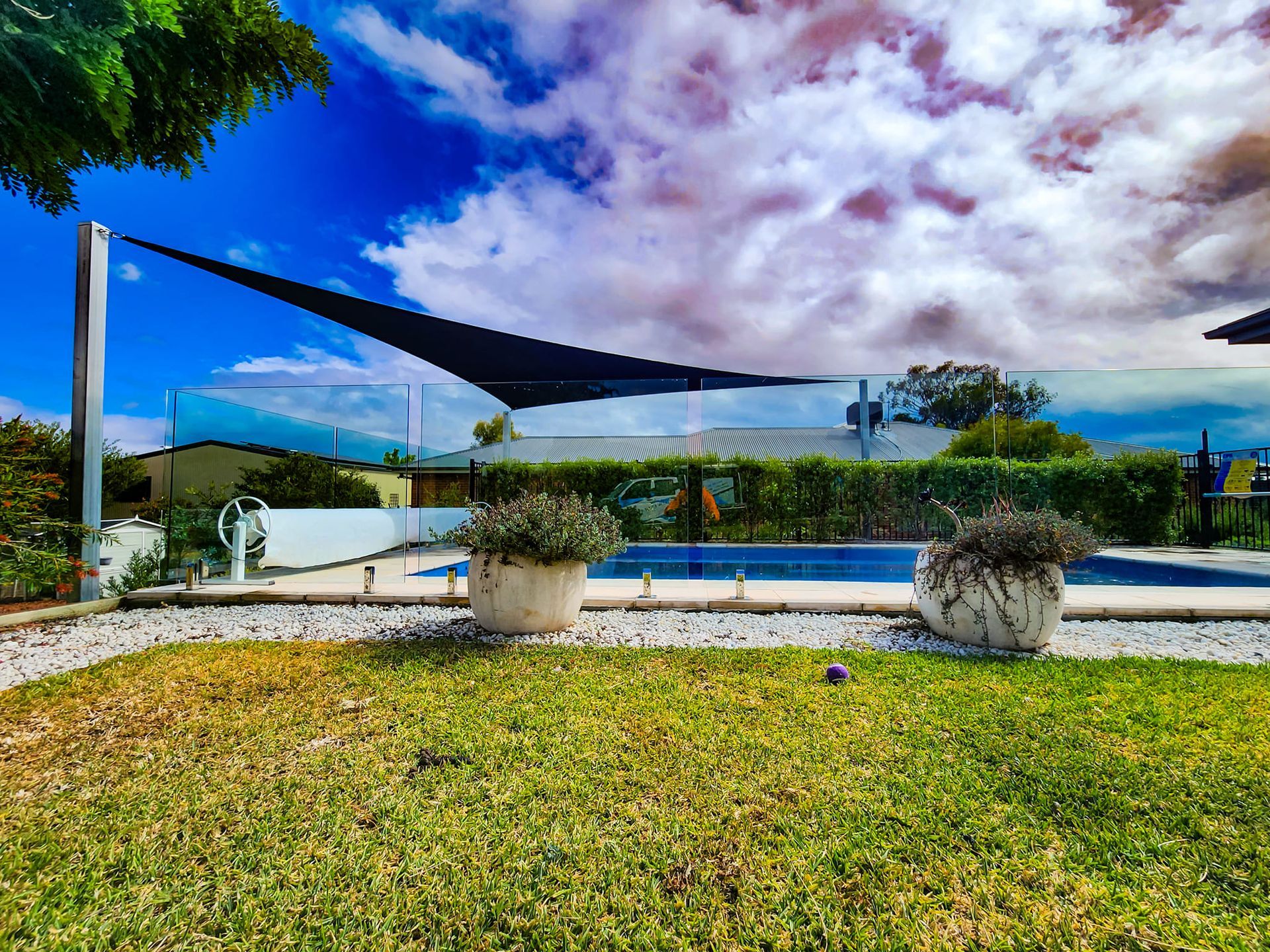 Pool Shade Over a Garden - New England Shade Sails in North Tamworth, NSW