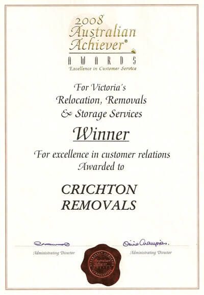 2008 Australian Achiever Awards — Crichton Removals In North Geelong, VIC