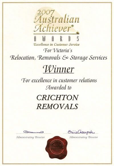 2007 Australian Achiever Awards — Crichton Removals In North Geelong, VIC