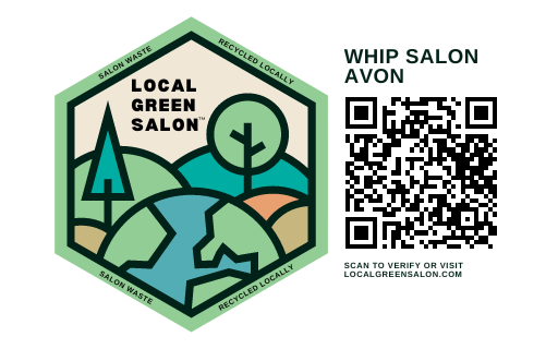 A logo for a local green salon with a qr code.