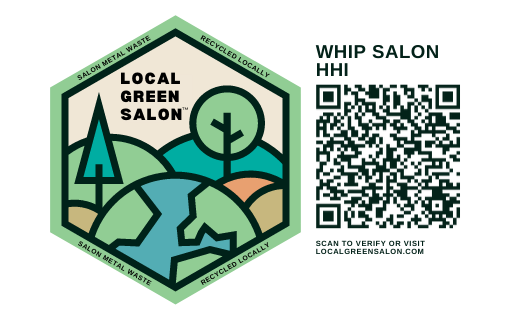 A logo for a local green salon with a qr code.