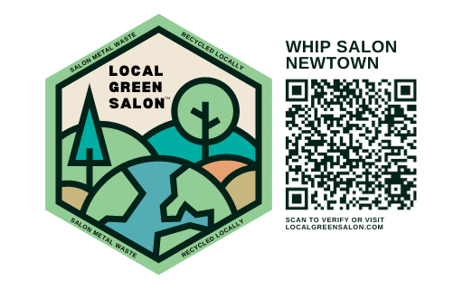 A sticker that says local green salon next to a qr code.