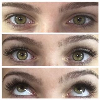 A collage of three pictures of a woman 's eyes